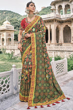 Load image into Gallery viewer, Dark Green Color Silk Fabric Reception Wear Border Work Saree
