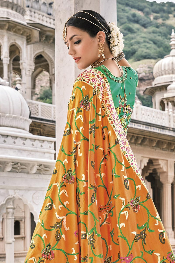 Silk Fabric Border Work Orange Color Wedding Wear Saree