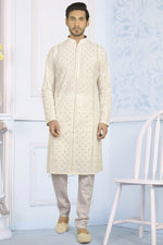 Load image into Gallery viewer, Off White Color Georgette Fabric Festive Wear Embroidered Readymade Kurta For Men
