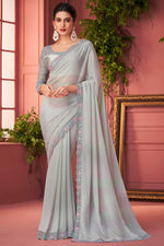 Load image into Gallery viewer, Grey Color Party Look Brilliant Georgette Fabric Saree
