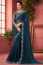 Load image into Gallery viewer, Party Look Soothing Chiffon Fabric Saree In Teal Color
