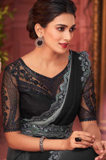 Load image into Gallery viewer, Delicate Black Color Party Look Chiffon Fabric Saree
