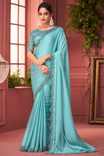 Load image into Gallery viewer, Cyan Color Party Look Glamorous Georgette Fabric Saree
