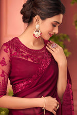Load image into Gallery viewer, Vintage Burgundy Color Party Look Georgette Fabric Saree

