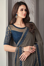 Load image into Gallery viewer, Grey Color Satin Satin Silk Fabric Saree With Radiant Border Work
