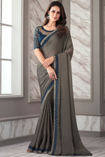 Load image into Gallery viewer, Grey Color Satin Satin Silk Fabric Saree With Radiant Border Work
