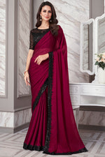 Load image into Gallery viewer, Glorious Border Work Magenta Color Georgette Fabric Saree
