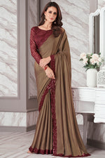Load image into Gallery viewer, Gorgeous Border Work Georgette Fabric Brown Color Saree
