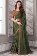 Load image into Gallery viewer, Green Color Georgette Fabric Saree With Imposing Border Work
