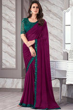 Load image into Gallery viewer, Georgette Fabric Burgundy Color Saree With Blazing Border Work
