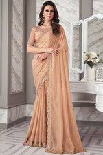 Load image into Gallery viewer, Peach Color Awesome Border Work Chiffon Fabric Saree
