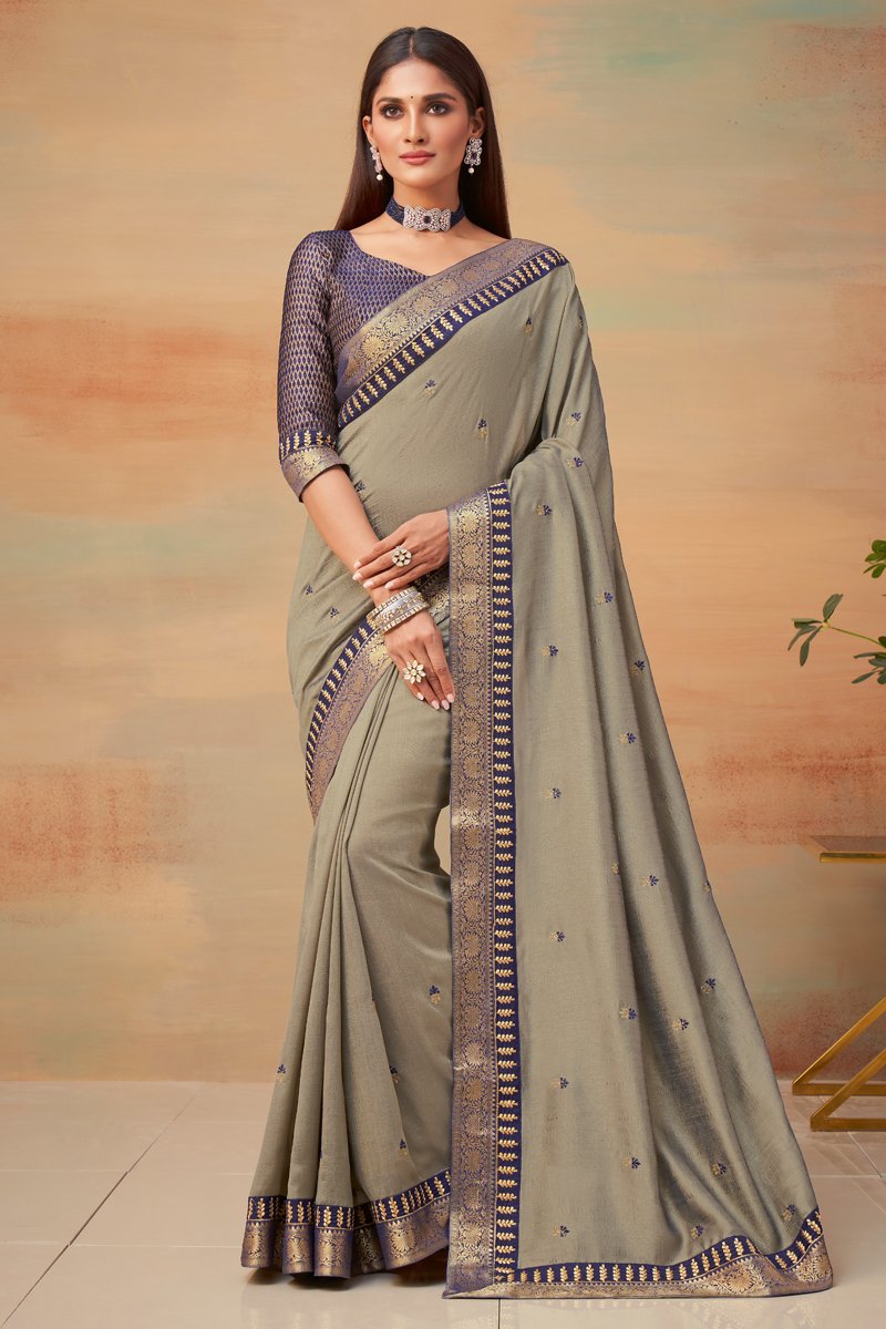 Art Silk Fabric Function Wear Dark Beige Color Border Work Saree