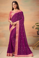 Load image into Gallery viewer, Art Silk Fabric Function Wear Purple Color Border Work Saree

