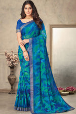 Load image into Gallery viewer, Appealing Printed Work On Chiffon Fabric Saree In Blue Color
