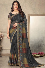 Load image into Gallery viewer, Printed Work On Flamboyant Chiffon Fabric Saree In Black Color
