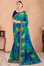 Load image into Gallery viewer, Multi Color Vintage Printed Banarasi Weaving Border Chiffon Saree
