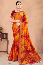 Load image into Gallery viewer, Yellow Color Wonderful Banarasi Weaving Border Printed Chiffon Saree
