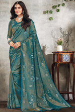 Load image into Gallery viewer, Teal Weaving Work Art Silk Function Wear Designer Saree
