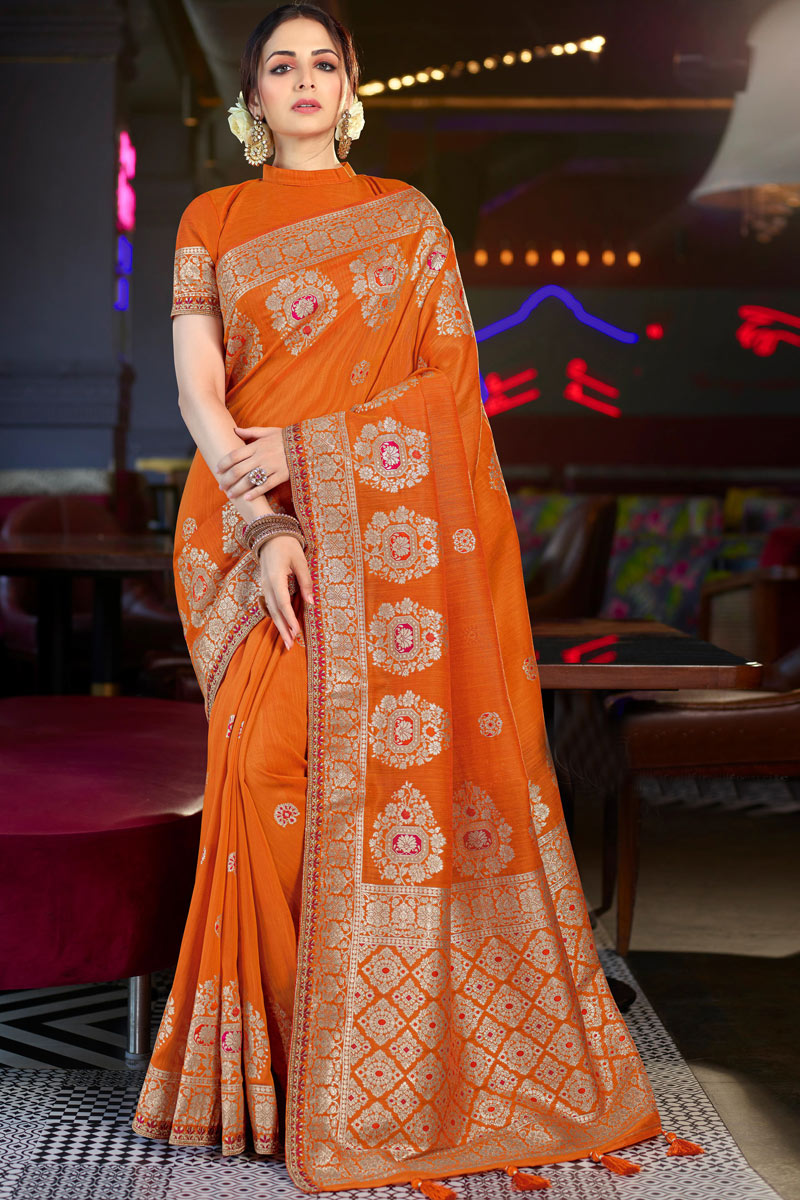 Orange Color Dalicate Silk Saree With Weaving Work