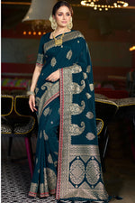Load image into Gallery viewer, Dazzling Teal Color Weaving Work Saree In Silk Fabric
