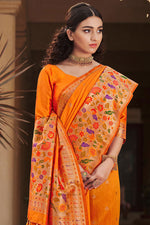 Load image into Gallery viewer, Silk Fabric Orange Color Function Wear Saree With Weaving Work
