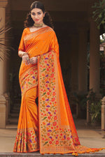 Load image into Gallery viewer, Silk Fabric Orange Color Function Wear Saree With Weaving Work
