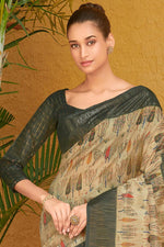 Load image into Gallery viewer, Festival Wear Chikoo Color Printed Work Inventive Saree In Art Silk Fabric
