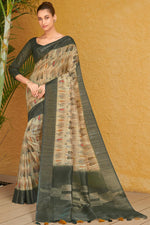 Load image into Gallery viewer, Festival Wear Chikoo Color Printed Work Inventive Saree In Art Silk Fabric
