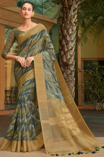 Load image into Gallery viewer, Printed Work On Grey Color Art Silk Fabric Miraculous Festival Wear Saree
