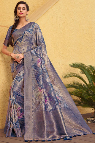 Grey Color Party Wear Organza Fabric Weaving Work Spectacular Saree