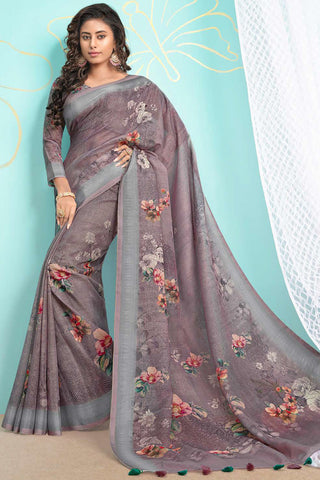 Digital Printed Lovely Brown Color Organza Saree