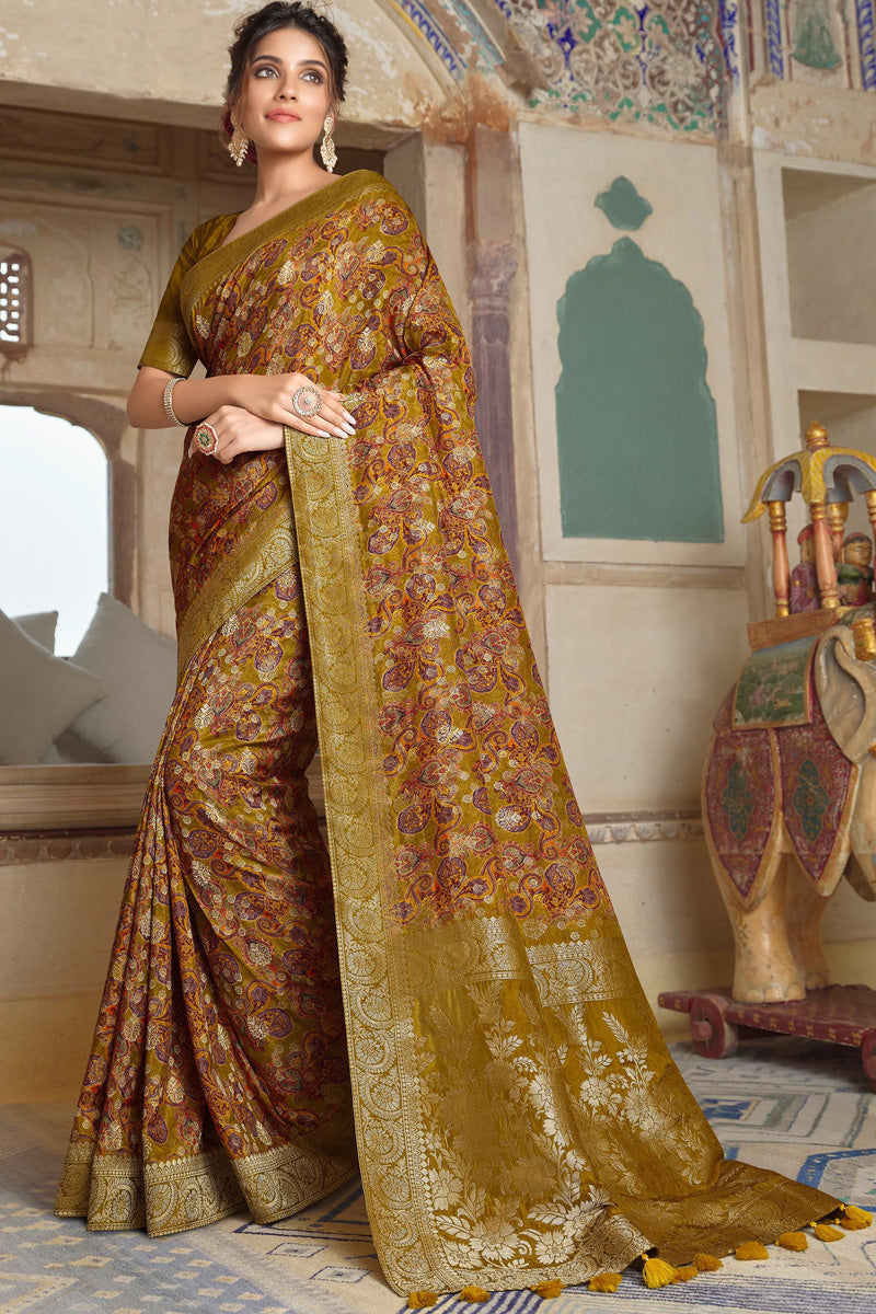 Mustard Color Viscose Fabric Function Look Sober Saree