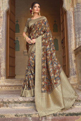 Function Look Brilliant Viscose Fabric Saree In Beige Color