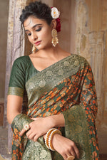 Load image into Gallery viewer, Viscose Fabric Green Color Function Look Soothing Saree
