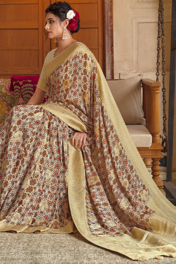 Cream Color Viscose Fabric Function Look Awesome Saree