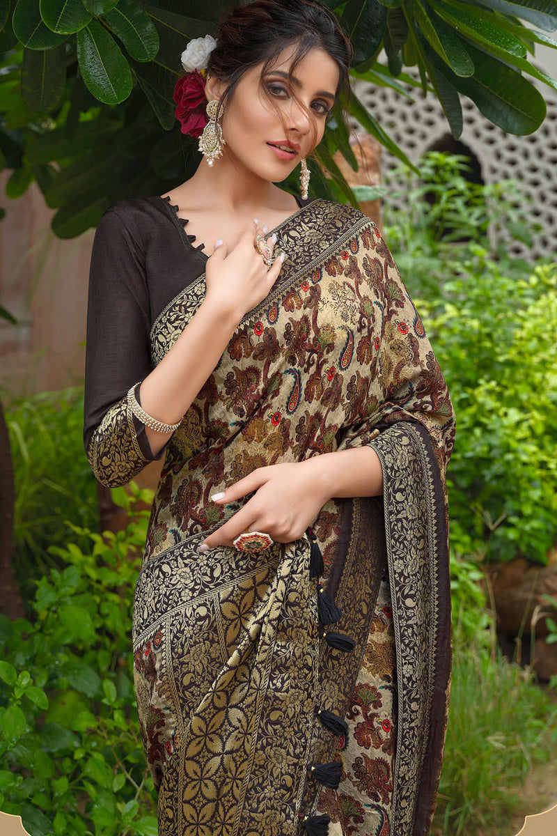 Cream Color Ingenious Viscose Fabric Function Look Saree