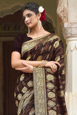 Load image into Gallery viewer, Brown Color Viscose Fabric Appealing Function Look Saree

