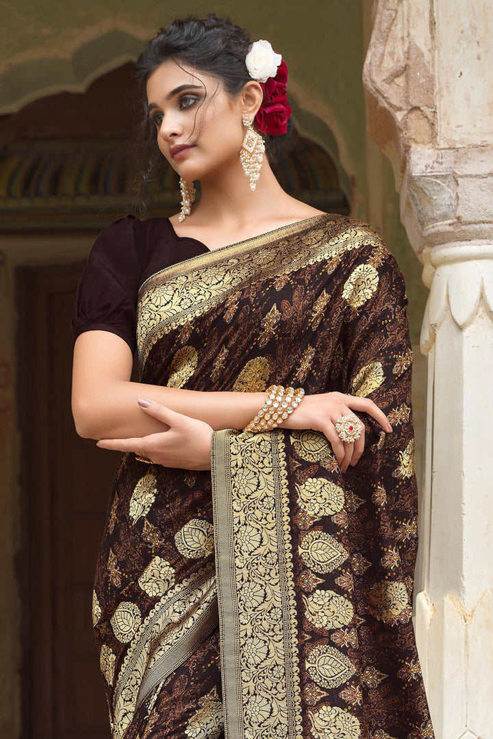 Brown Color Viscose Fabric Appealing Function Look Saree