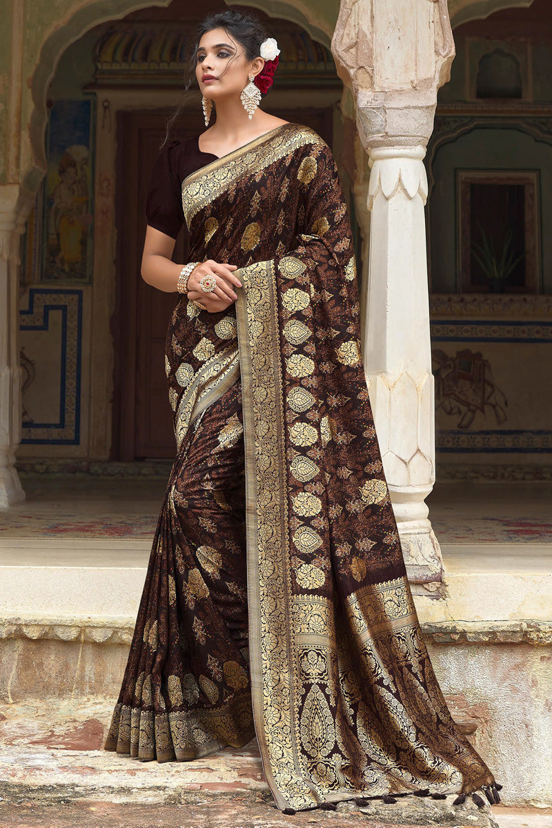 Brown Color Viscose Fabric Appealing Function Look Saree