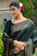 Load image into Gallery viewer, Function Look Viscose Fabric Teal Color Enticing Saree

