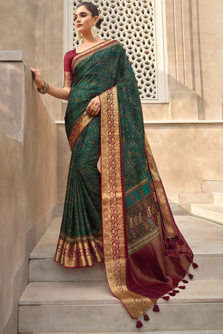 Dark Green Color Charismatic Viscose Fabric Weaving Work Saree