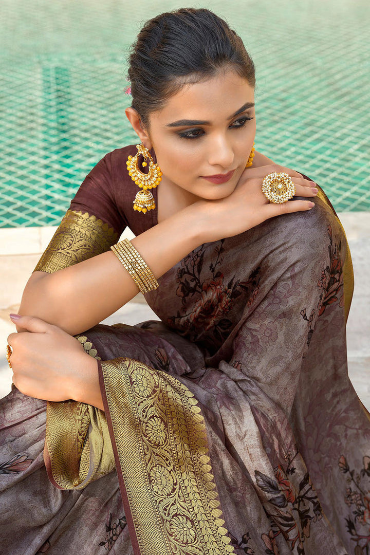 Chikoo Color Sensational Viscose Fabric Weaving Work Saree