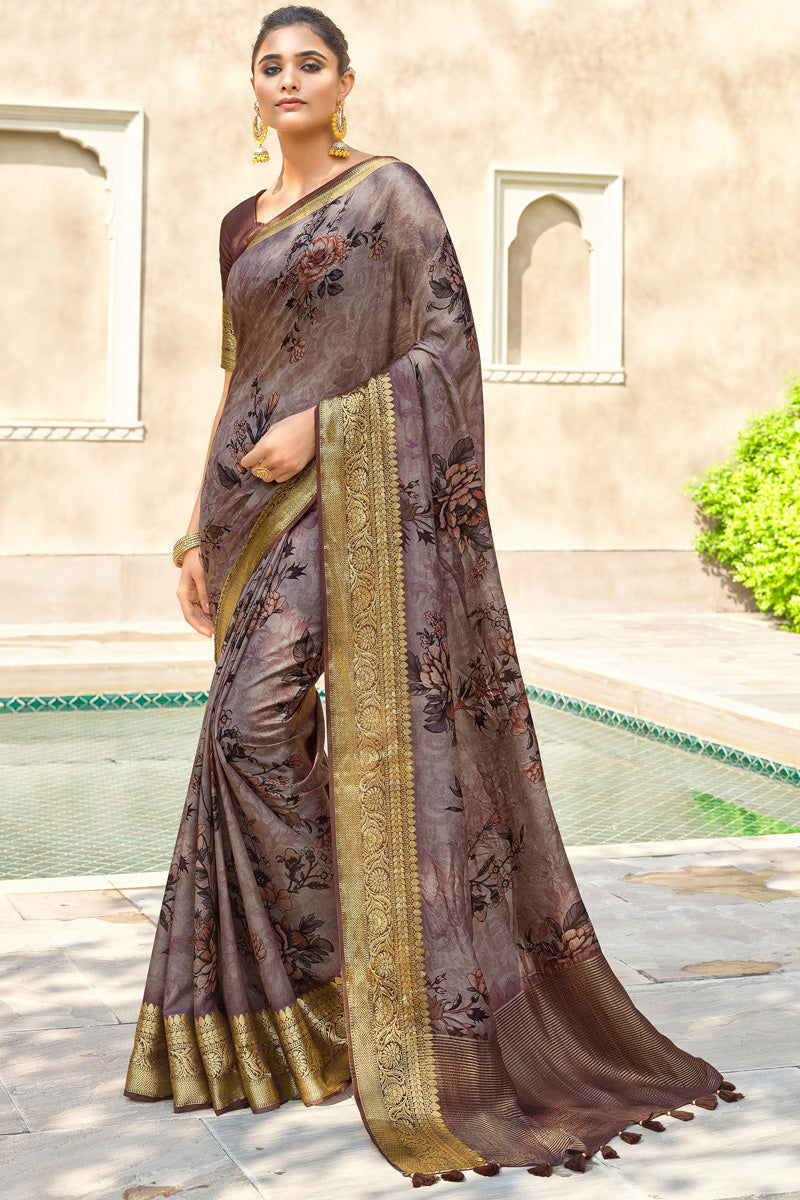 Chikoo Color Sensational Viscose Fabric Weaving Work Saree