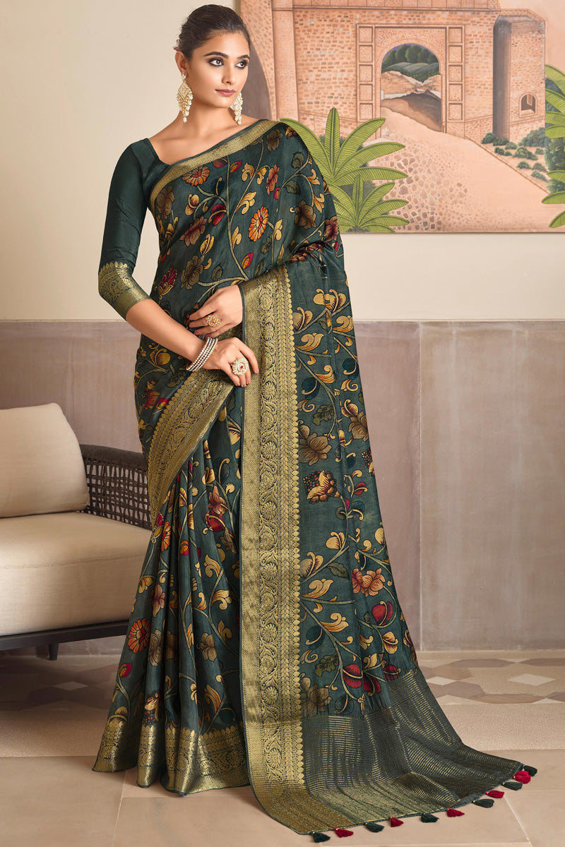 Luxurious Viscose Fabric Weaving Work Saree In Teal Color