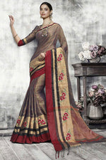 Load image into Gallery viewer, Tamanna Bhatia Sangeet Wear Dark Beige Color Fancy Weaving Work Saree
