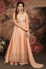 Load image into Gallery viewer, Peach Color Chinon Fabric Princely Palazzo Suit
