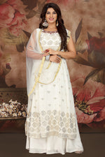Load image into Gallery viewer, Tempting Chinon Fabric White Color Fancy Work Palazzo Suit
