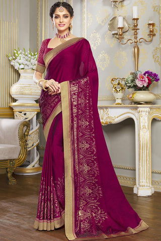 Marvelous Purple Color Georgette Fabric Saree Featuring Asmita Sood With Printed Work