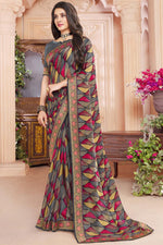 Load image into Gallery viewer, Chiffon Fabric Grey Color Saree With Printed Work
