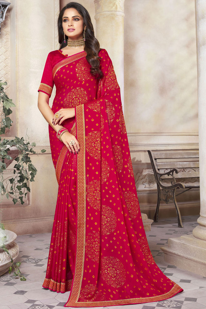 Rani Color Alluring Brasso Fabric Saree With Border Work Featuring Asmita Sood